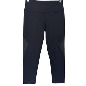 Victoria Sport Knockout Black Faux Leather Mesh Cutout Capri Athleisure Active S